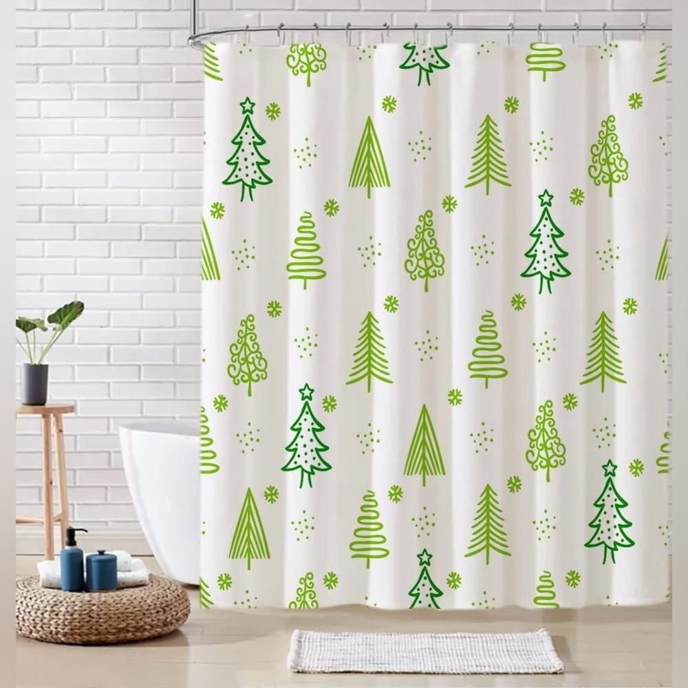 New Christmas Green Tree Shower Curtain - Winter Decor